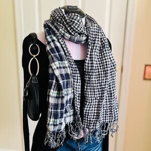 Aeropostale | Green + Navy Blue Plaid Checker Reversible Crinkle Scarf | 2010s